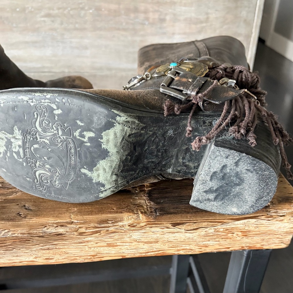 Brown Leather Western Boots with Fringe - Picture 3 of 5
